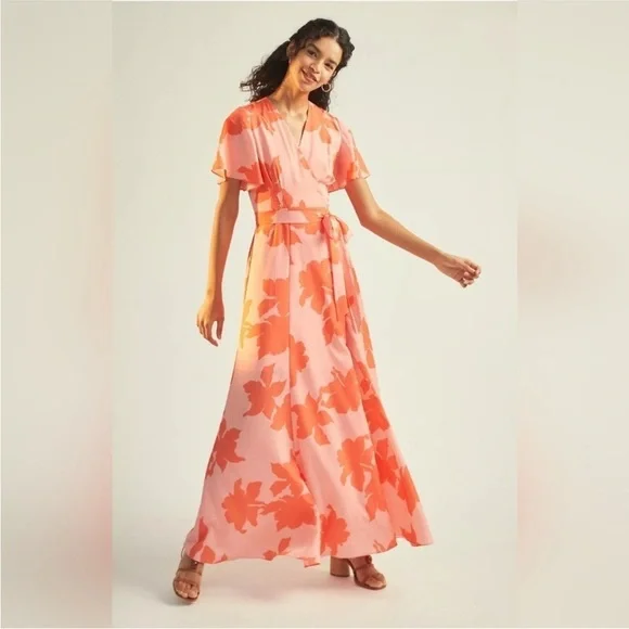 Anthropologie Hutch Pink Floral Reva Wrap Maxi Dress size XS Like New - Picture 2 of 16